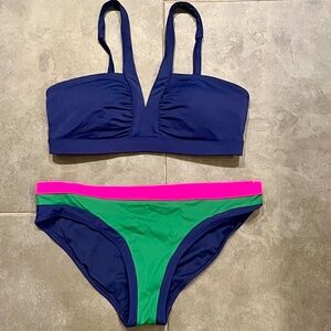 Boden Santorini Bikini Set Navy Blue Pink Green Two Piece Swimsuit Size 10